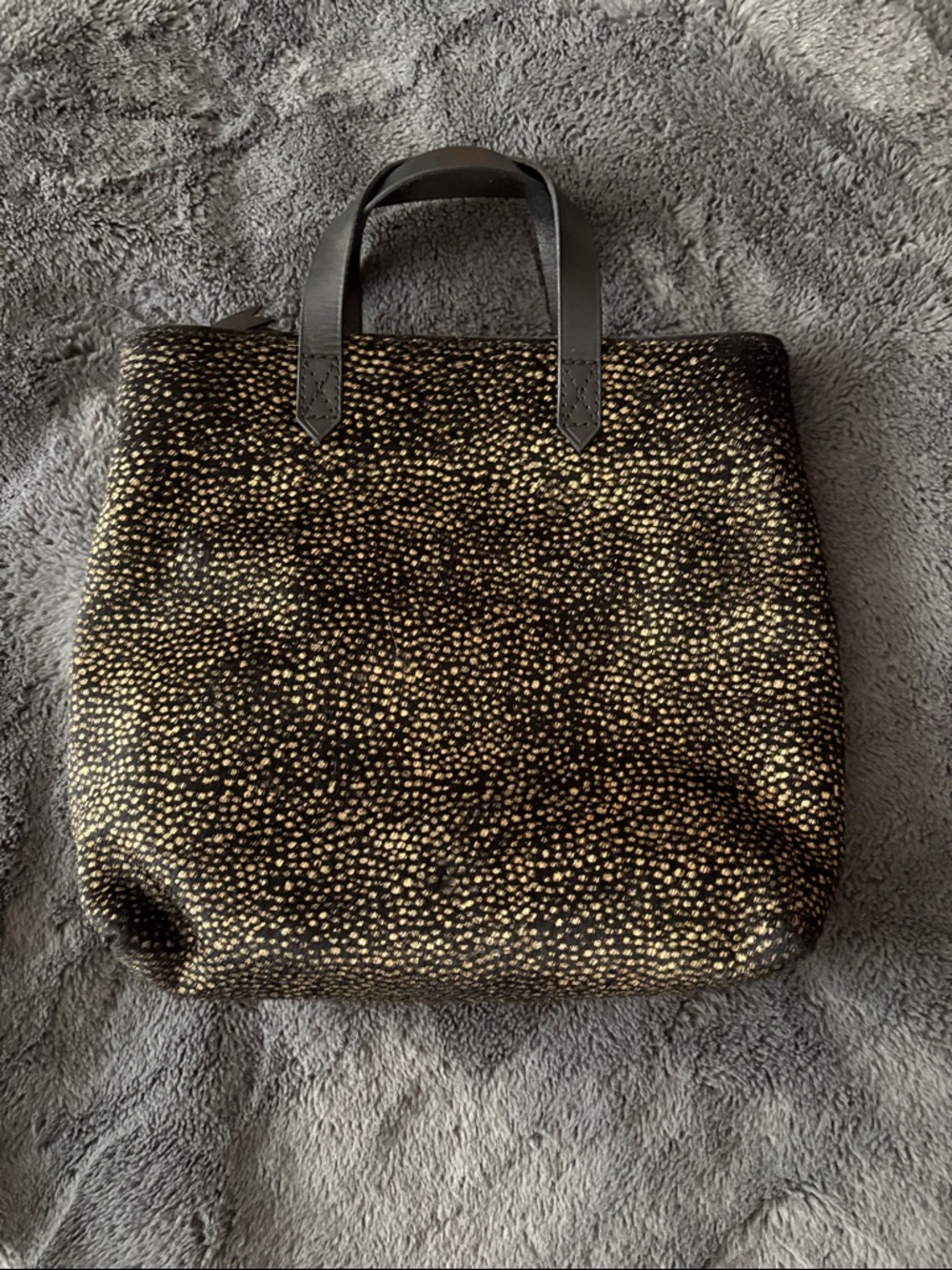 EUC Women's Madewell Small Transport Tote Black Calf-hair w/Gold Speckle Pattern